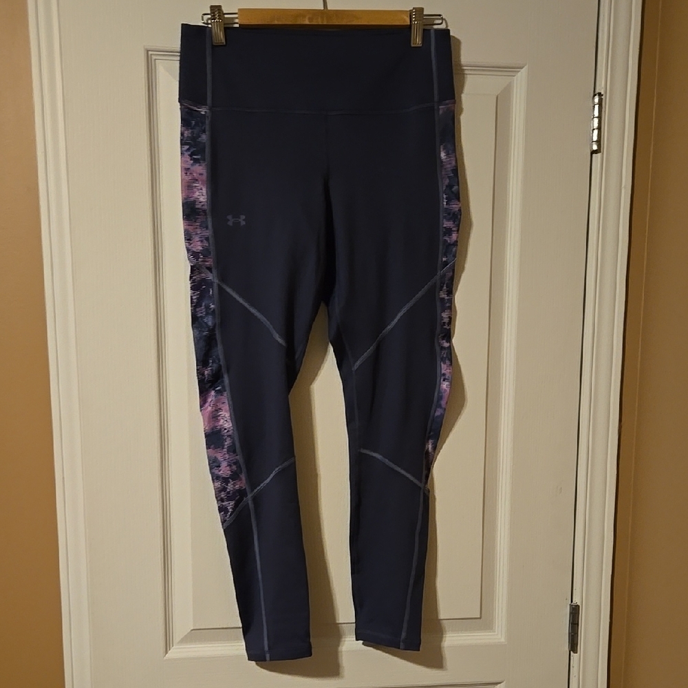 Under Armour Dark Blue Leggings with Pink Pattern